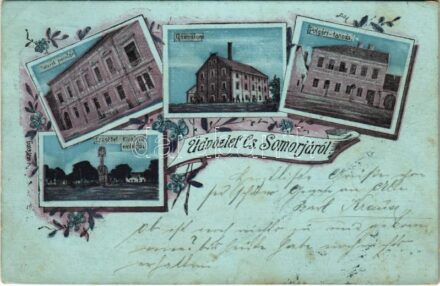 1905 Somorja, Csallóköz-Somorja, Somorin, Samorín; Takarékpénztár, Gőzmalom, Polgári tanoda, Erzsébet királyné (Sissi) emlékfái. Goldstein kiadása / savings bank, steam mill, school, Empress Elisabeth of Austria monument. Art Nouveau,