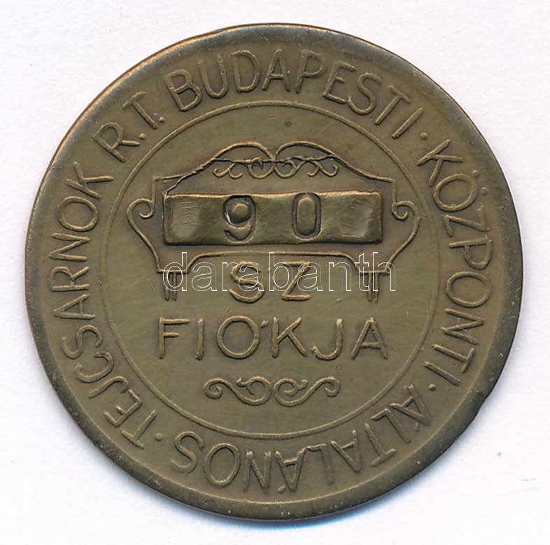 ~1930. 'Üvegbetétjegy / Budapesti Központi Általános Tejcsarnok Rt. 90. sz. fiókja' 50f üvegbetétjegy (30mm) T:2 - Image 2