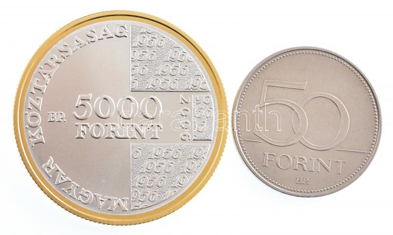 2006. 5000Ft Ag '1956-os forradalom 50. évfordulója' kapszulában, tanúsítvánnyal, az MNB színes tájékoztatójával + 2006. 50Ft Cu-Ni '1956-os forradalom' T:BU,1- Adamo EM206, FOEM6 - Image 2