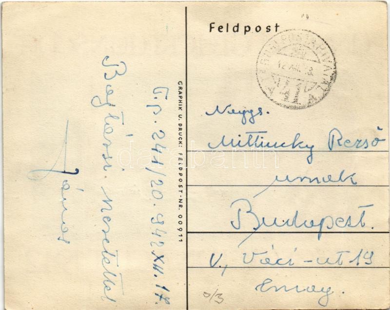 1942 Unsere Glückwünsche zur Kriegsweihnacht. Graphik u. Druck: Feldpost-Nr. 00911. / Második világháborús német katonai karácsonyi üdvözlet / WWII German military Christmas greeting - Image 2