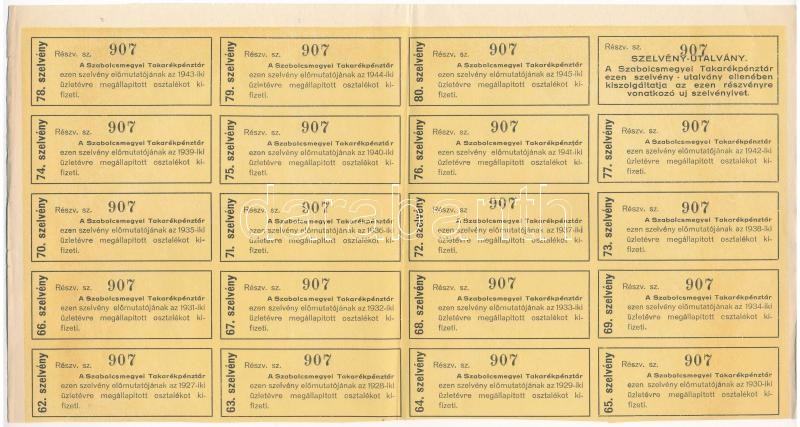 Nagykálló 1923. 'Szabolcsmegyei Takarékpénztár' részvénye 1000K értékben, szelvényekkel, szárazpecséttel T:III - Image 2