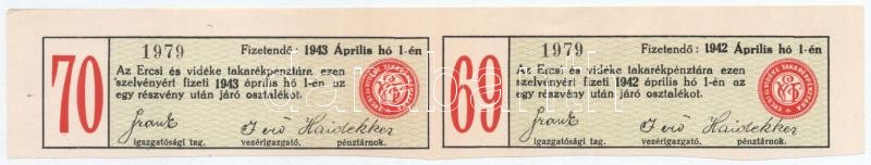 Ercsi 1922. 'Ercsi és Vidéke Takarékpénztára' névre szóló részvénye 200K-ról, szárazpecséttel, bélyegzéssel, szelvényekkel T:III - Image 2