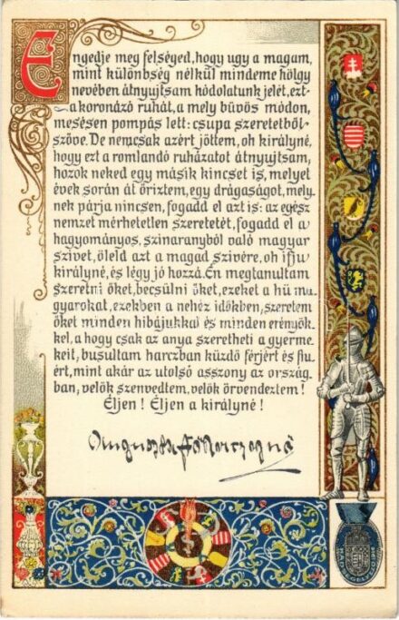 1916 Auguszta Főhercegasszony beszéde Zita Királynéhoz a magyar nők koronázási küldöttsége nevében / Speech of Princess Auguste litho