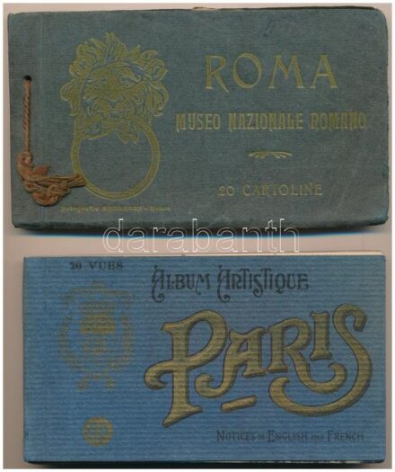 4 db RÉGI képeslapfüzet / 4 pre-1945 postcard booklets: Paris, Firenze, Roma, Versailles