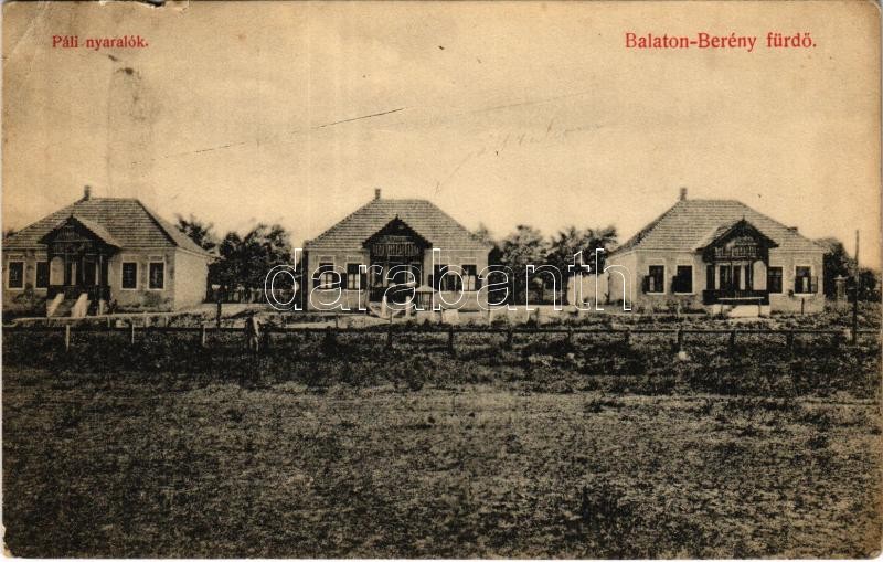 1910 Balatonberény, Páli nyaralók, villák. Müller Vilmos kiadása (szakadás / tear)