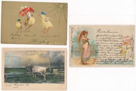 7 db RÉGI hosszú címzéses motívum képeslap vegyes minőségben / 7 pre-1905 motive postcards in mixed quality