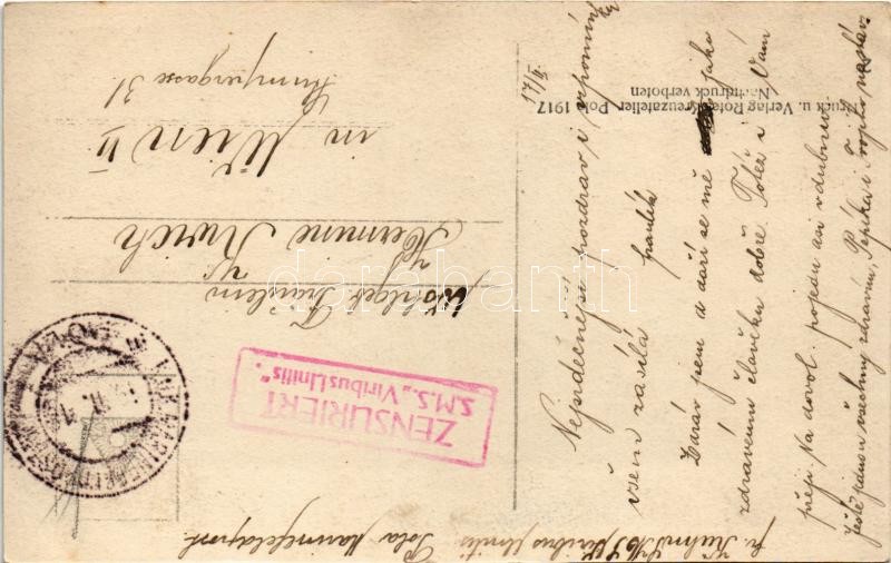 1918 Osztrák-Magyar Monarchia Huszár-osztályú rombolója / K.u.K. Kriegsmarine Zerstörer / Austro-Hungarian Hussar-class destroyer. photo + 'Zensuriert S.M.S. Viribus UNitis' - Image 2