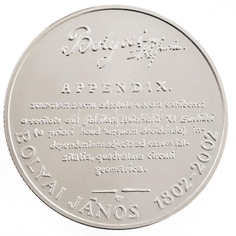 2002. 3000Ft Ag 'Bolyai János' kapszulában, tanúsítvánnyal, az MNB színes tájékoztatójával T:BU Adamo EM180 - Image 2