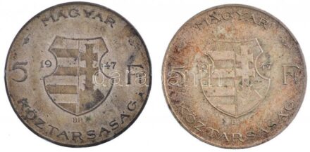 1947. 5Ft Ag 'Kossuth' (2x) T:2- patina Adamo F8.1