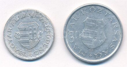 1946. 1Ft Al 'Kossuth-címer' + 1946. 2Ft Al T:2 Adamo F6, F7
