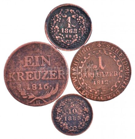 1812G 1kr Cu 'I. Ferenc' + 1816B 1kr Cu + 1868KB 1kr Cu 'Angyalos címer' + Ausztria 1885. 5/10kr Cu T:3,3-