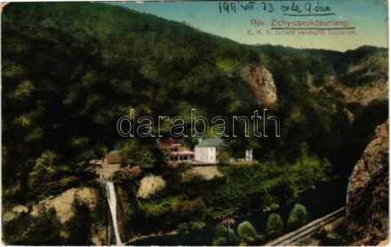 1911 Rév, Vad, Vadu Crisului; EKE (Erdélyi Kárpát Egyesület) turista vendéglő a Zichy cseppkőbarlangnál, étterem, Lujza lak / Pestera Vadu Crisului / tourist restaurant near the stalactite cave, villa (EB)