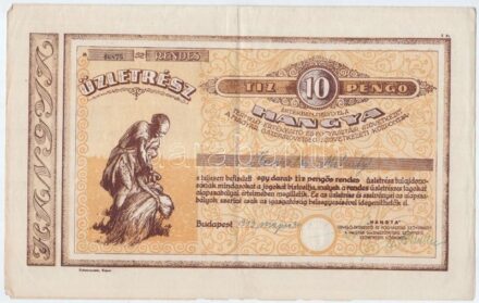Budapest 1943. 'Hangya Termelő-Értékesítő és Fogyasztási Szövetkezet' üzletrésze 10P-ről, szelvényekkel, szárazpecséttel, szelvények érvénytelenítve T:II-