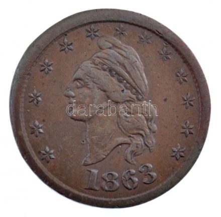Amerikai Egyesült Államok 1863. 1c Br 'I.O.U.' polgárháborús zseton (19mm) T:1-,2 USA 1863. 1 Cent Br 'I.O.U.' civil war token (19mm) C:AU,XF