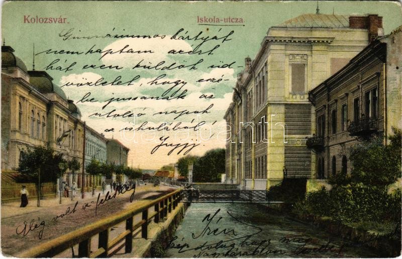 1906 Kolozsvár, Cluj; Iskola utca. D.K. Bp. 1906.-1162. / School Street (EB)