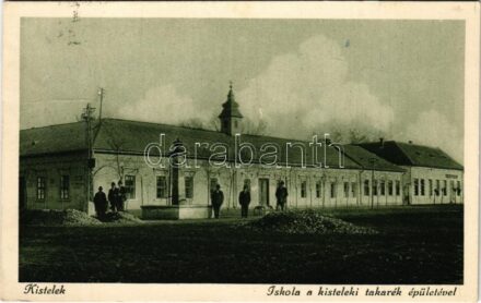 1932 Kistelek, Iskola, Takarékpénztár. Aczél Béla és Társa kiadása (Rb)