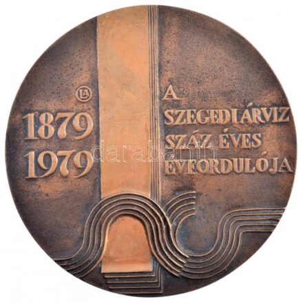 Lapis András (1942-) 1979. 'A szegedi árvíz száz éves évfordulója 1879 - 1979' egyoldalas, öntött bronz érem (121mm) T:1-