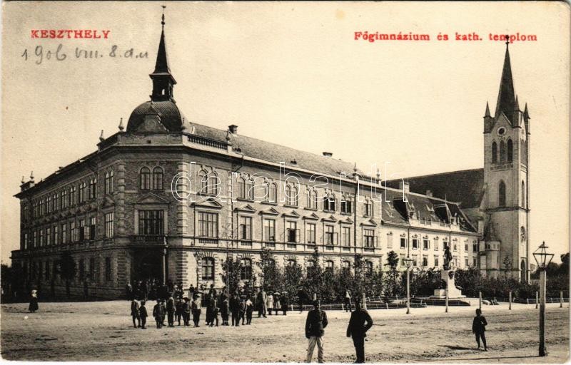 1906 Keszthely, Főgimnzáium és katolikus templom (EK)