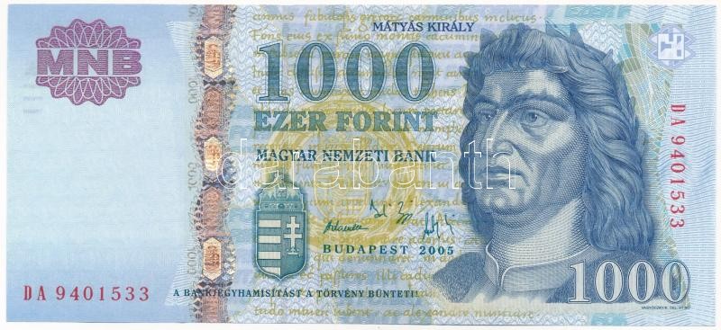 2005. 1000Ft 'DA 9401533' T:II-,III szép papír Adamo F55F
