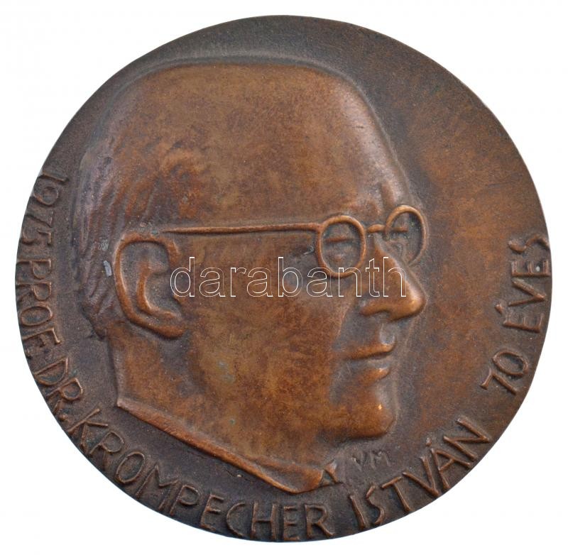 Váró Márton (1943-) 1975. '1975 PROF. DR. KROMPECHER ISTVÁN 70 ÉVES / FELIX QVI POTVIT RERVM COGNOSCERE CAVSAS' kétoldalas, öntött Br plakett (~95-96mm) T:1- CS 359.