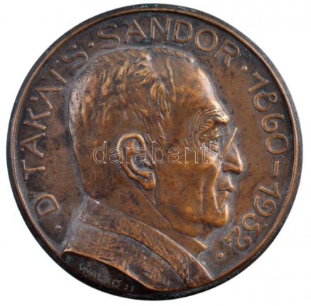 Solymári Valkó László (1909-1984) 1933. 'Dr. Takáts Sándor 1860-1932' egyoldalas öntött bronz emlékérem (~82-83mm) T:1- hátlapon kis patina