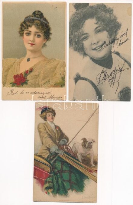 HÖLGYEK - 12 db régi képeslap / LADIES - 12 pre-1945 postcards