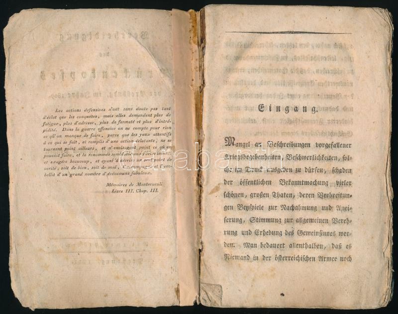 Vertheidigung des Brüdentopfes vor Pressburg, im Jahre 1809. Herausgegeben von einem österreichischen Offizier. Pressburg, 1811. Papírkötésben, viseltes állapotban. - Image 2