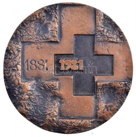 Asszonyi Tamás (1942-) 1981. '1881-1981 / 100 éves a Magyar Vöröskereszt' kétoldalas, öntött bronz emlékplakett (109mm) T:1
