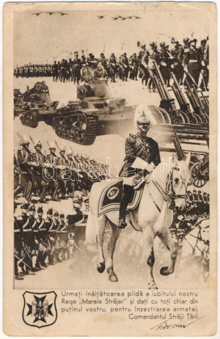 Comandantul Strajii Tarii / Romániai katonai propaganda lap a Straja Tarii paramilitáris ifjúsági szervezet kiadásában / Romanian paramilitary youth organization propaganda card + '1940 Kolozsvár visszatért' So. Stpl. (Rb)