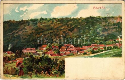 Bártfa, Bardiov, Bardejov; látkép / general view. Kunstanstalt Kosmos. Art Nouveau, litho (lyuk / pinhole)