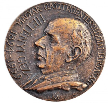 Kalmár Márton (1946-) 1989. 'Hetényi Géza 1894-1959 - Magyar Gasztroenterológiai Társaság / Hetényi Géza emlékelőadás' kétoldalas, öntött bronz emlékérem (102mm) T:1- / Hungary 1989. 'Géza Hetényi 1894-1959 - Hungarian Society of