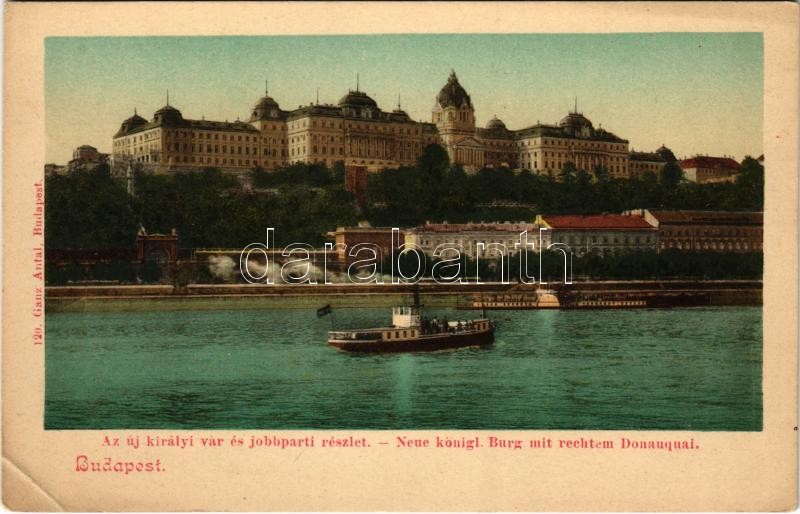 Budapest I. Az új királyi vár és jobbparti részlet, gőzhajó. Ganz Antal 120. (EK)