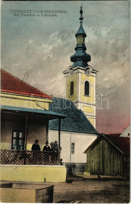 Vágfarkasd, Farkasd, Forcas, Vlkad nad Váhom, Vlcany; Református templom és lelkészlak. Foto Adolf Brunner / Calvinist church and rectory + '1938 Érsekújvár visszatért' So. Stpl. (EK)
