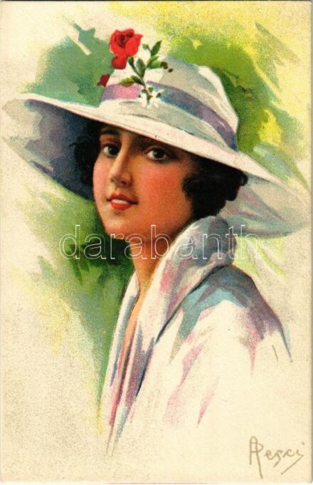 Italian lady art postcard. T.A.M. S. 1603. s: Pesci