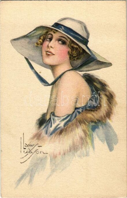 Lady art postcard. artist signed