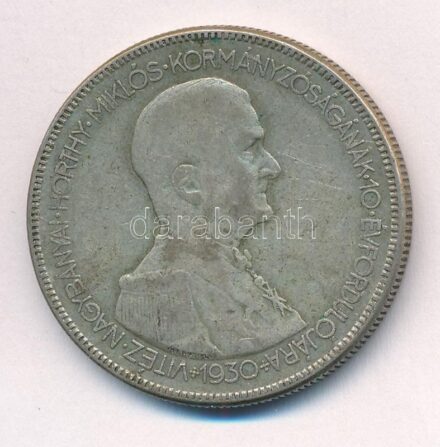 1930. 5P Ag 'Horthy jobbra' T:2-,3 patina Adamo P8