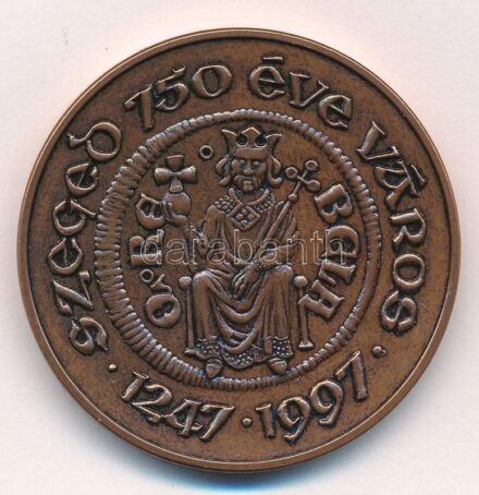 1997. 'Szeged 750 éve város 1247-1997' bronz emlékérem, dísztokban (42,5mm) T:1-
