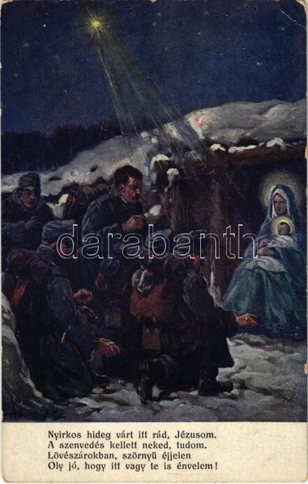 1918 Első világháborús osztrák-magyar katonák. Hátoldalon 'Élet' irodalmi és nyomda rt. reklámja / WWI K.u.k. military. A.F.W. III/2. Nr. 704. + '1918 MAGYAR KÖZTÁRSASÁG E 72 E' So. Stpl (EK)