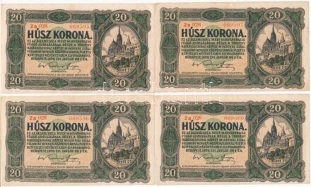 1920. 20K (4x) '2a 028 069595 - 2a 028 069600' közte 3db sorszámkövető T:I-,II Adamo K15