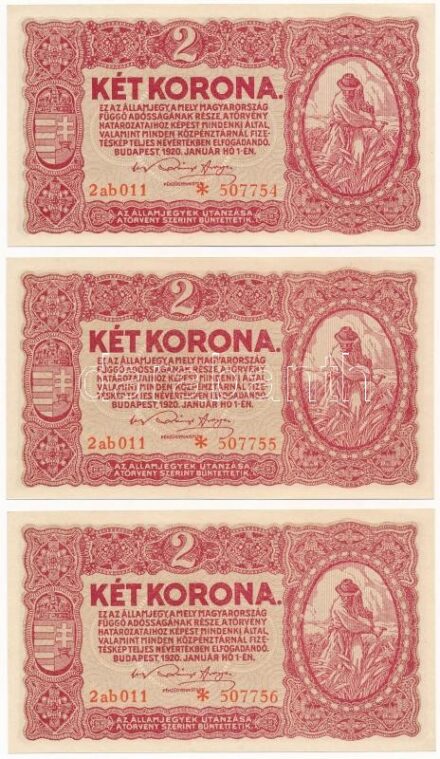 1920. 2K (3db sorszámkövető '2ab 011 507754 - 2ab 011 507756') csillagos sorszám T:I Adamo K7/1