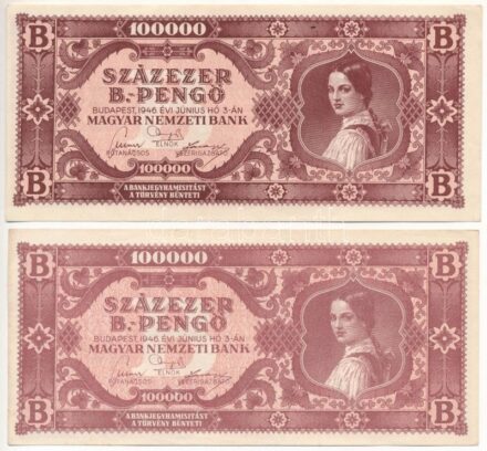 1946. 100.000BP (2db, eltérő színváltozatok) T:III szép papír Adamo P36