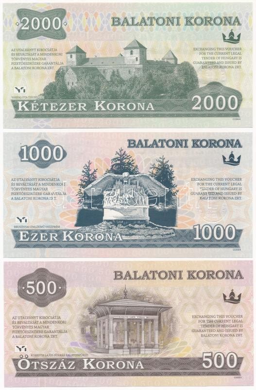 2012. 500K 'Balatoni Korona' + 1000K 'Balatoni Korona' + 2000K 'Balatoni Korona' + 5000K 'Balatoni Korona' + 10.000K 'Balatoni Korona' + 20.000K 'Balatoni Korona', helyi pénz,mindegyik '004702' sorszámmal és a tervező, Vagyóczky Károly - Image 4