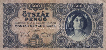 1945. 500P orosz 'P' betű helyett magyar 'N' betű + 1946. 100.000P (2x) egyik látványosan eltolódott nyomattal + 100.000BP eltolódott nyomattal T:II-,III