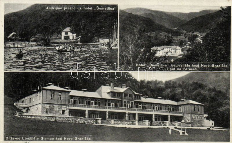 Újgradiska, Nova Gradiska; Sumetlica szálló, Nemzeti szanatórium Strmac / hotel sanatorium, lake (EK)