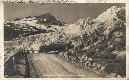 Furkastrasse, Postauto, Rhonegletscher / street, mail car, glacier (EB)