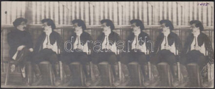 cca 1920 Kerny István (1879-1963): Trükkfotó pipázó emberről, hidegpecséttel jelzett, kartonra ragasztva, 6,5x16,5 cm