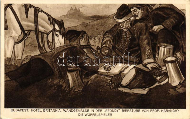Budapest VI. Hotel Britannia, Szondy Söröző, falfestmény s: Haranghy
