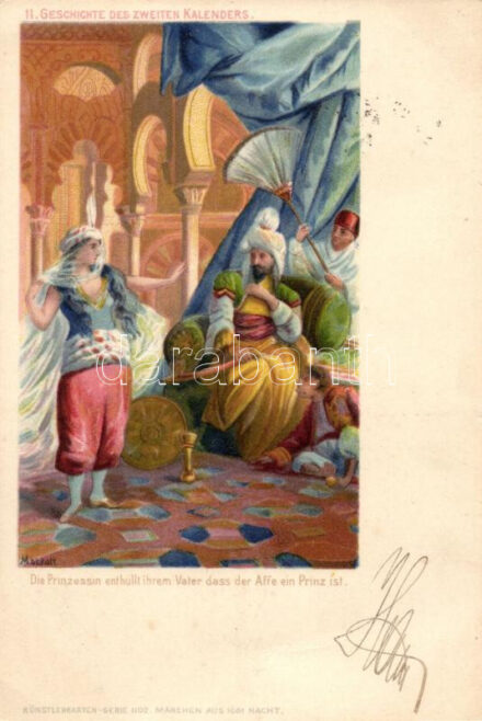 Geschichte des Zweiten Kalenders / Story of the Second Calendar, One Thousand and One Nights, Künstlerkarten Serie Nr. 1102 Märchen aus 1001 Nacht, litho (fa)