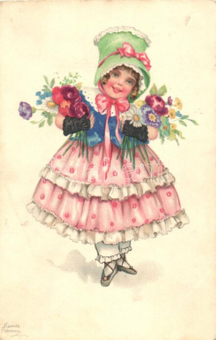 Girl with flowers, litho s: Hannes Petersen (EB)