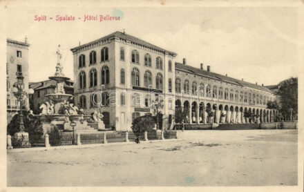 Split, Spalato; Hotel Bellevue, bank, fountain